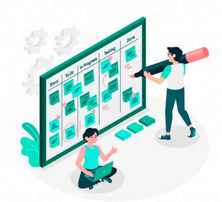 Ilustración de personas haciendo un informe.